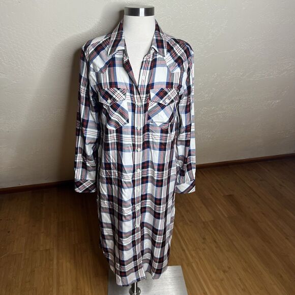 3/$30 Levis Shirt Dress Womens XS Red Blue Plaid Long Sleeve Button Down - Picture 9 of 9